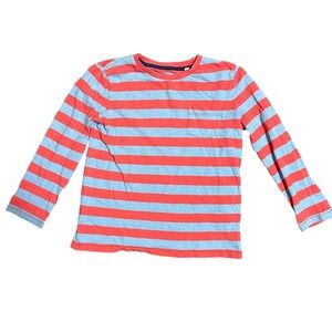 Mini Boden Kids Long Sleeve Striped Pocket T-Shirt Blue‎ Coral Size 6-7Y Cotton